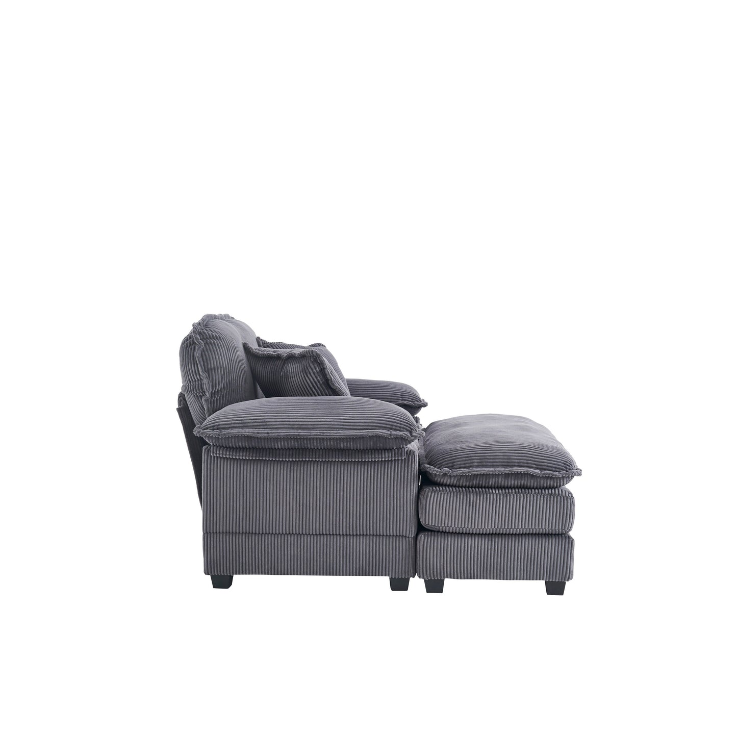 Canapé simple profond en velours côtelé gris avec pouf