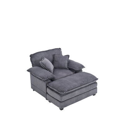 Canapé simple profond en velours côtelé gris avec pouf