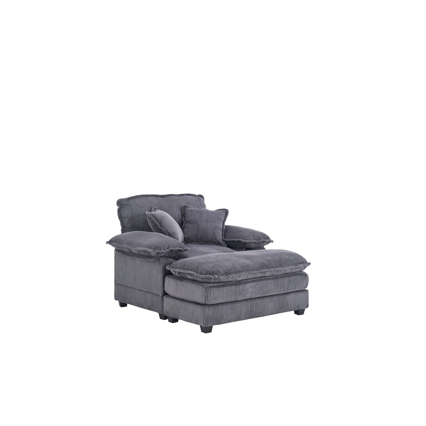 Canapé simple profond en velours côtelé gris avec pouf