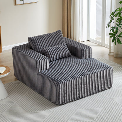 Fauteuil de salon en velours côtelé gris avec 2 coussins