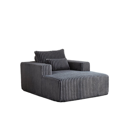Fauteuil de salon en velours côtelé gris avec 2 coussins