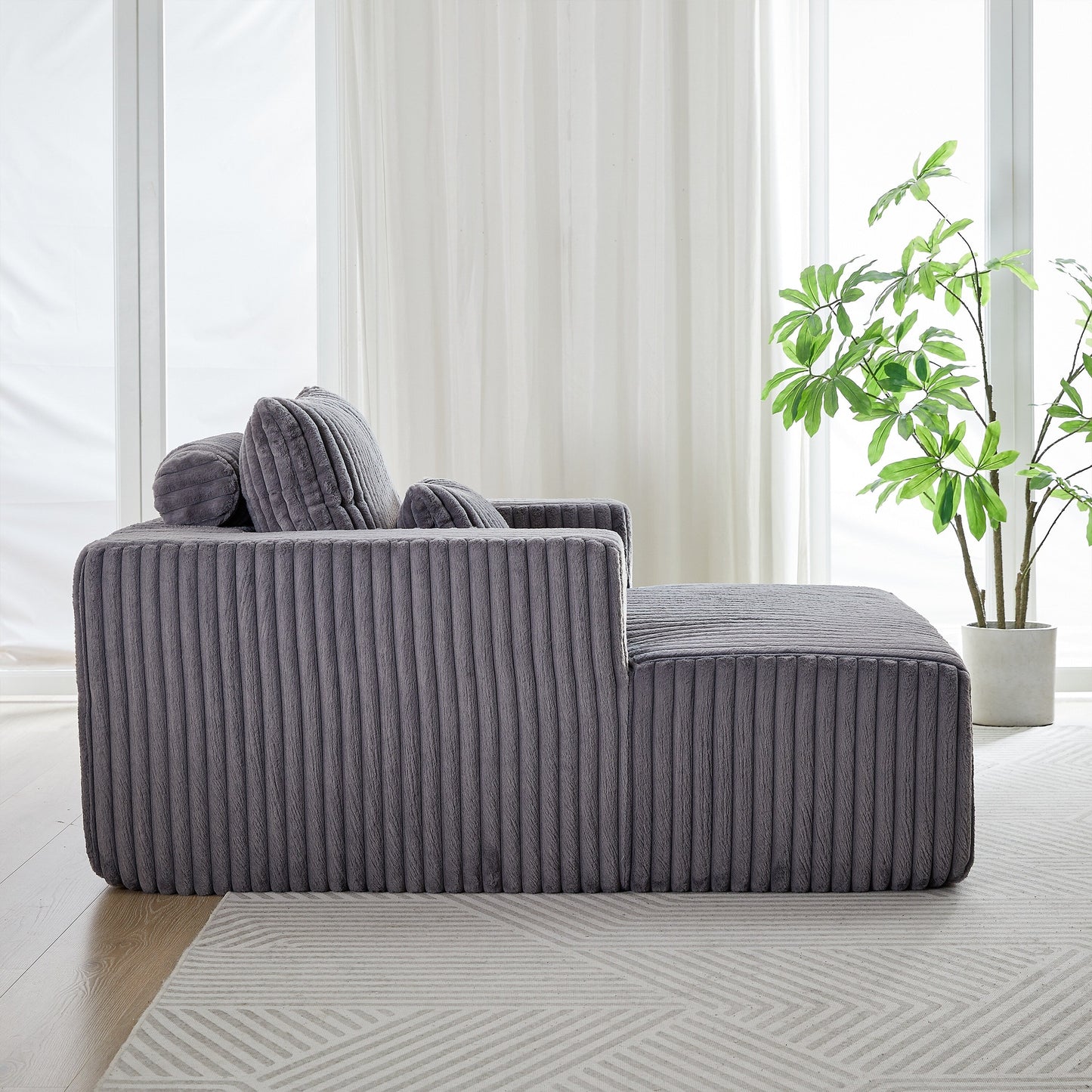 Fauteuil de salon en velours côtelé gris avec 2 coussins