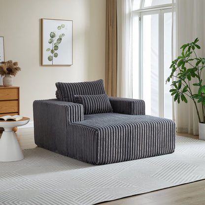 Fauteuil de salon en velours côtelé gris avec 2 coussins