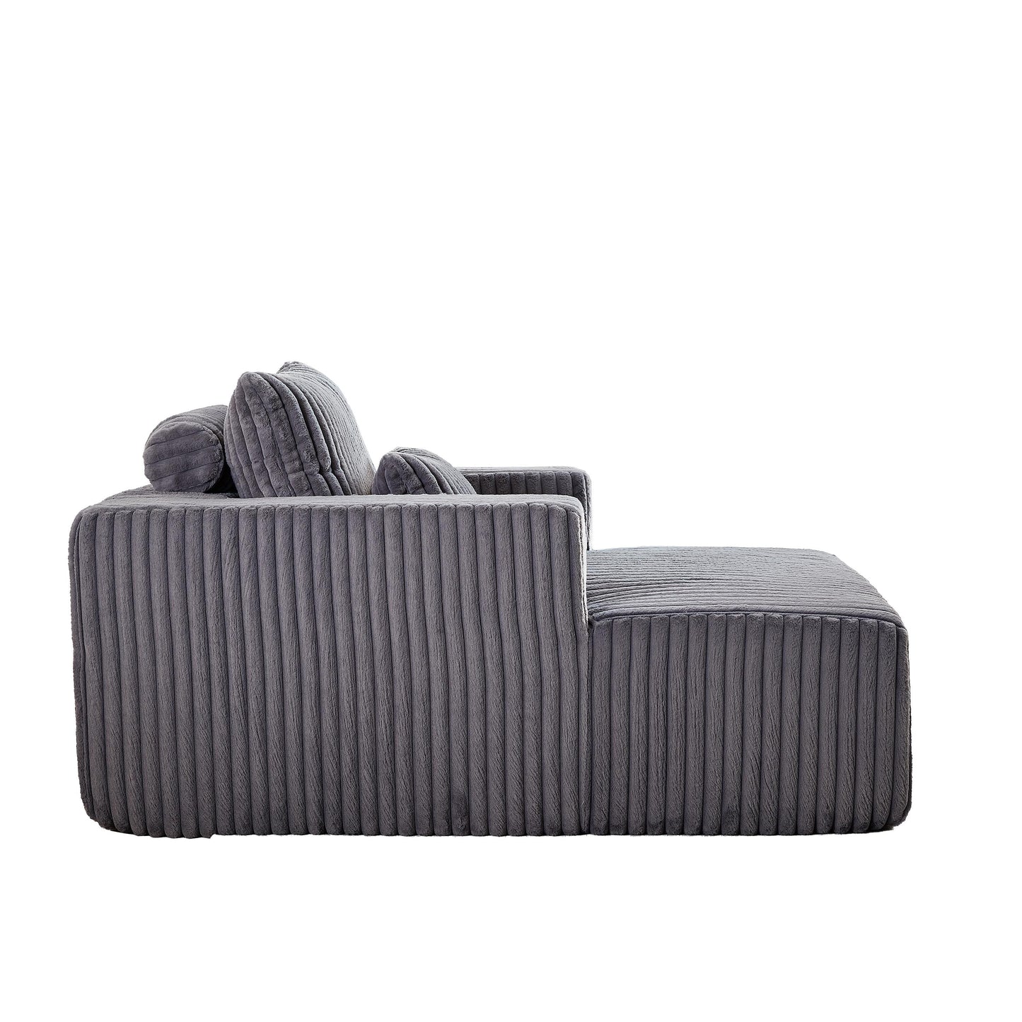 Fauteuil de salon en velours côtelé gris avec 2 coussins