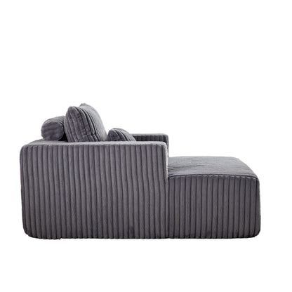 Fauteuil de salon en velours côtelé gris avec 2 coussins