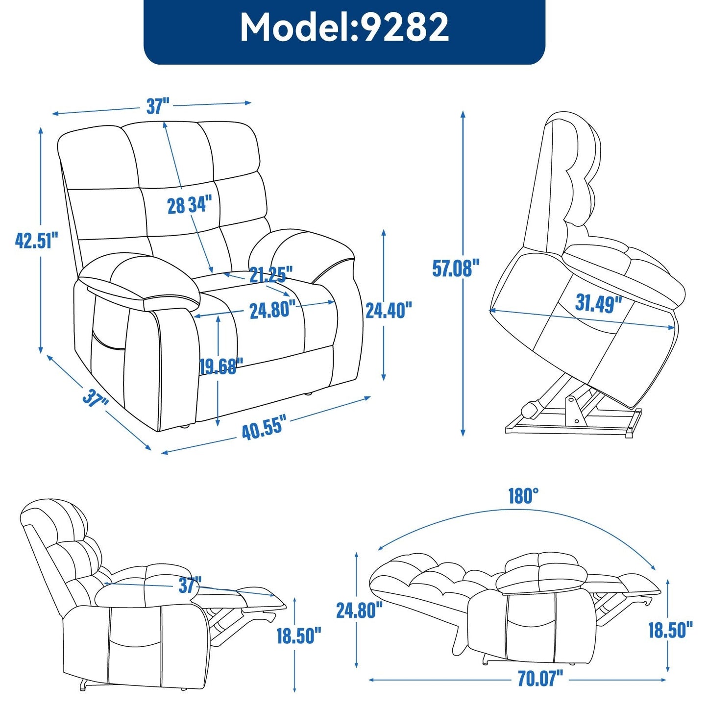 Fauteuil inclinable gris à double moteur avec chauffage, massage, positions d'inclinaison infinies et capacité de charge de 350 lb