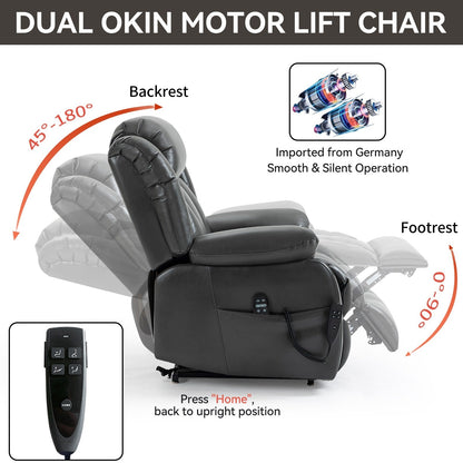 Fauteuil inclinable électrique gris à double moteur avec inclinaison à 180°, massage par vibrations à 8 points, chauffage lombaire et capacité de 158 kg.