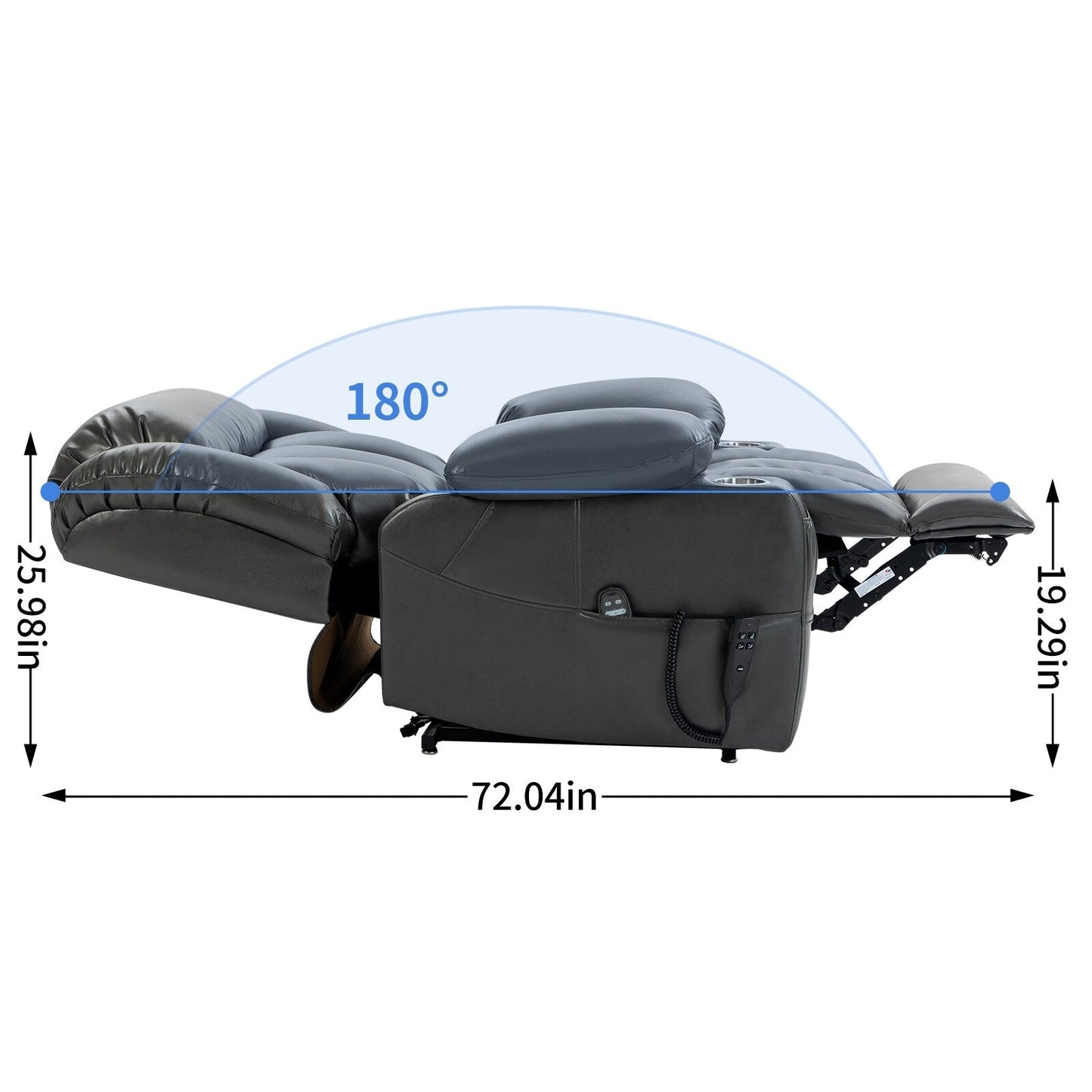 Fauteuil inclinable électrique gris à double moteur avec massage en 8 points, chauffage lombaire, porte-gobelets en acier inoxydable et poches latérales
