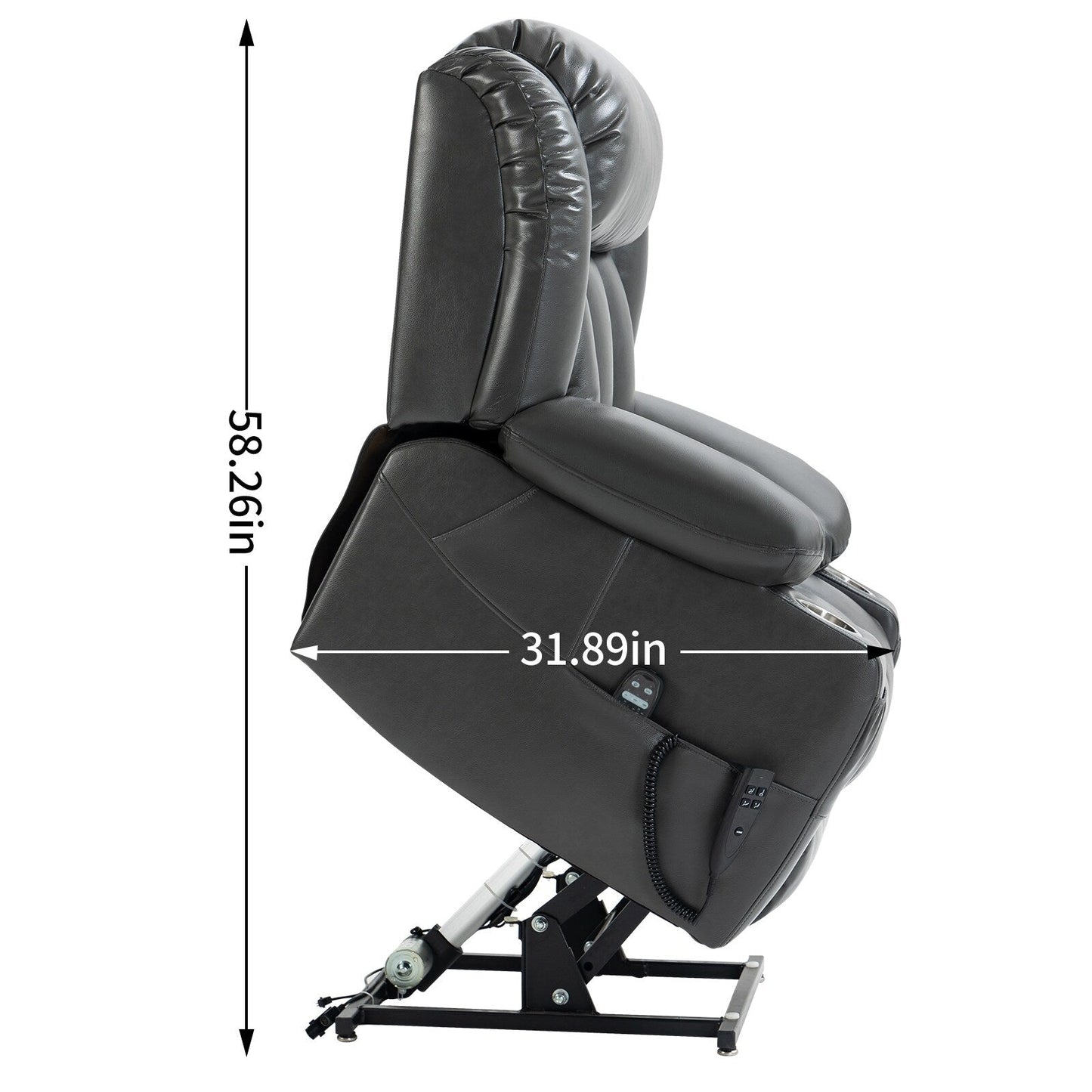 Fauteuil inclinable électrique gris à double moteur avec inclinaison à 180° et massage