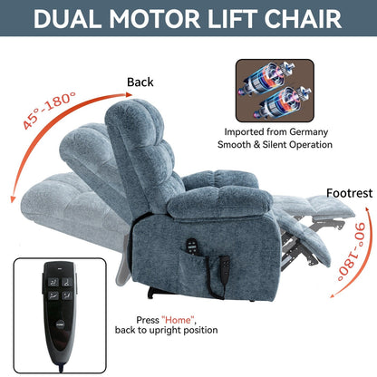 Fauteuil inclinable électrique gris à deux moteurs avec massage, chauffage, inclinaison infinie, télécommande et capacité de charge de 158 kg