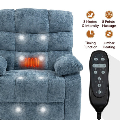 Fauteuil inclinable électrique gris à deux moteurs avec massage, chauffage, inclinaison infinie, télécommande et capacité de charge de 158 kg