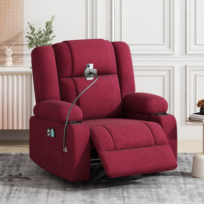 Fauteuil inclinable électrique gris avec massage, chauffage, porte-gobelets et support de téléphone pivotant à 360°, options d'inclinaison réglables