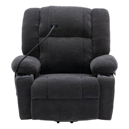 Fauteuil inclinable électrique gris avec massage, chauffage, porte-gobelets et support de téléphone pivotant à 360° avec inclinaison réglable