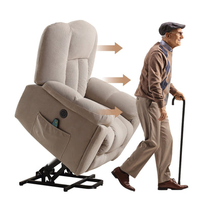 Fauteuil inclinable électrique gris avec chauffage, massage et tissu résistant