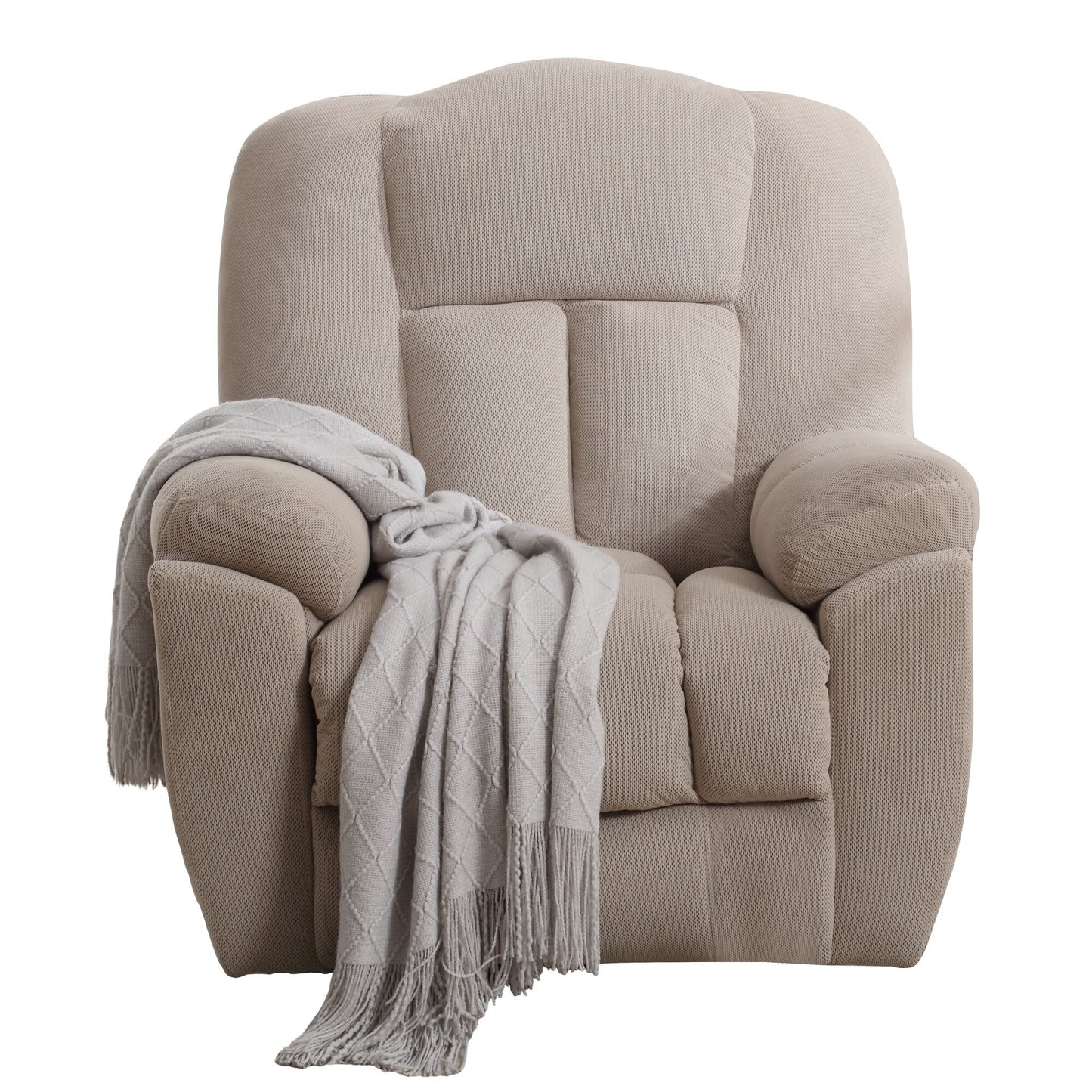 Fauteuil inclinable électrique gris avec chauffage, massage, positions infinies, chargement USB et rangement latéral