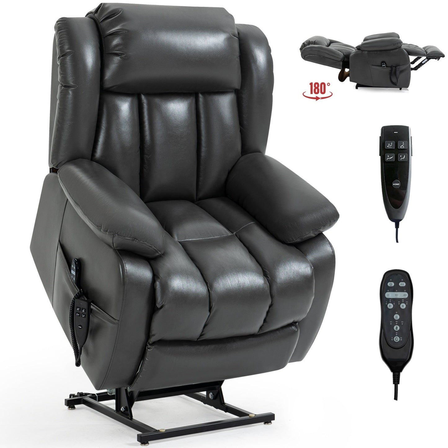 Fauteuil inclinable électrique gris avec double moteur, réglage de la position en continu, massage et chauffage, supporte jusqu'à 350 lb