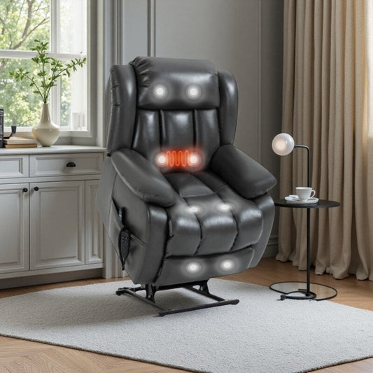 Fauteuil inclinable électrique gris avec double moteur, réglage de la position en continu, massage et chauffage, supporte jusqu'à 350 lb
