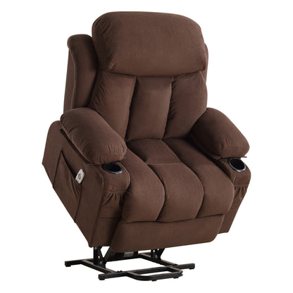 Fauteuil inclinable électrique gris avec chauffage et massage, chargement USB, télécommande et poches latérales pour personnes âgées