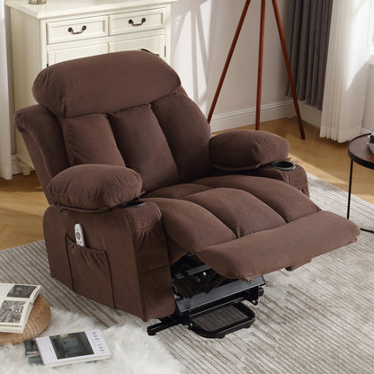 Fauteuil inclinable électrique gris avec chauffage, massage, port USB et poches latérales, livré avec télécommande