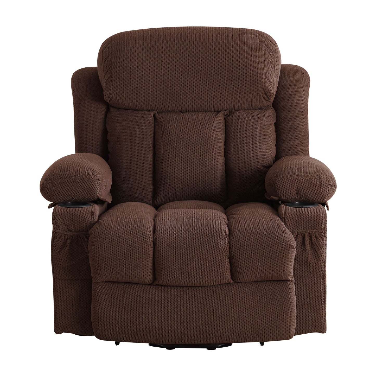 Fauteuil inclinable électrique gris avec chauffage, massage, port USB et poches latérales, équipé d'une télécommande