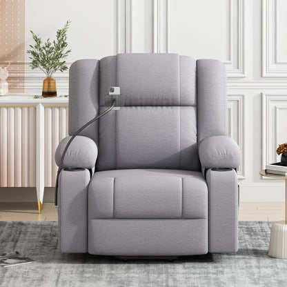 Fauteuil inclinable électrique gris avec massage, chauffage, porte-gobelets et support de téléphone pivotant à 360°, inclinaison réglable