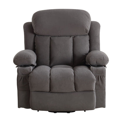 Fauteuil inclinable électrique gris avec chauffage, massage, port USB, poches latérales et télécommande