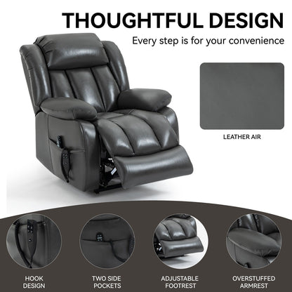 Fauteuil inclinable électrique gris avec double moteur, massage par vibrations à 8 points, chauffage lombaire et inclinaison à 180°