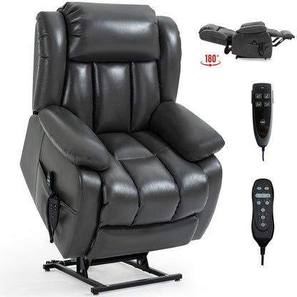 Fauteuil inclinable électrique gris avec deux moteurs, massage par vibrations à 8 points, chauffage lombaire, inclinaison à 180°