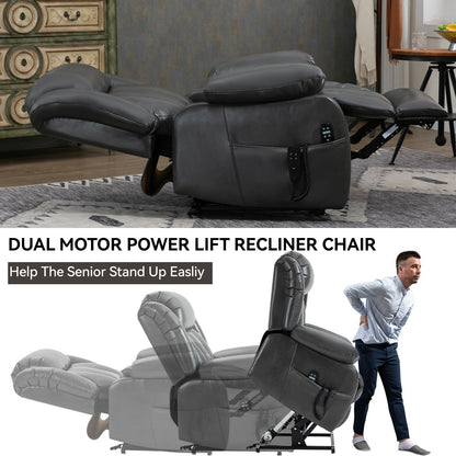 Fauteuil inclinable électrique gris avec deux moteurs, massage par vibration à 8 points, chauffage lombaire et inclinaison à 180°