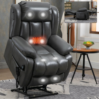 Fauteuil inclinable électrique gris avec deux moteurs, massage par vibration à 8 points, chauffage lombaire et inclinaison à 180°