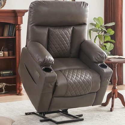 Fauteuil inclinable électrique gris avec chauffage, massage, repose-pieds allongé, ports USB et Type-C et porte-gobelets