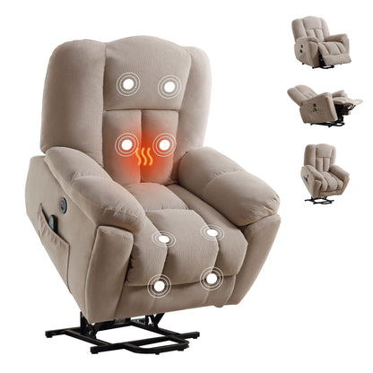 Fauteuil inclinable électrique gris avec chauffage, massage, positions infinies, chargement USB et poches latérales pratiques