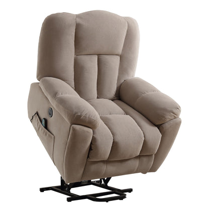 Fauteuil inclinable électrique gris avec chauffage, massage, positions infinies, chargement USB et poches latérales pratiques