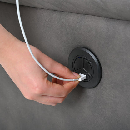 Fauteuil inclinable électrique gris avec port USB, panneau de commande latéral et dossier confortable, idéal pour les petits espaces