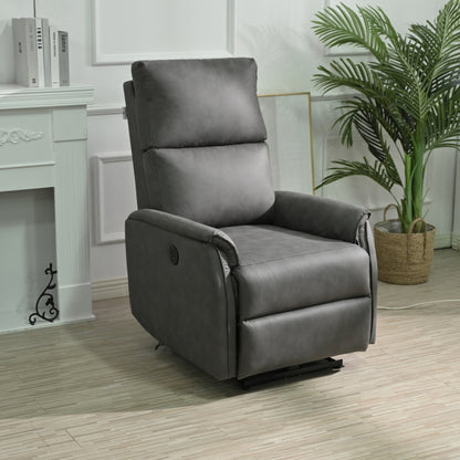 Fauteuil inclinable électrique gris avec port USB, panneau de commande latéral et dossier confortable, idéal pour les petits espaces