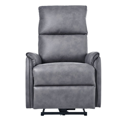 Fauteuil inclinable électrique gris avec chargement USB, assise confortable et panneau de commande latéral pour une détente optimale au salon