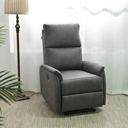 Fauteuil inclinable électrique gris avec port USB, commande latérale et design compact