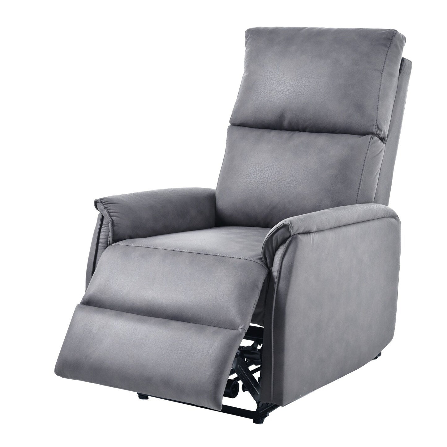 Fauteuil inclinable électrique gris avec port USB, commande latérale et design compact