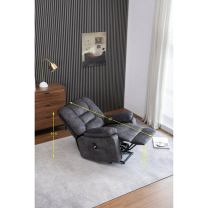 Fauteuil releveur électrique inclinable gris avec massage, chauffage et télécommande