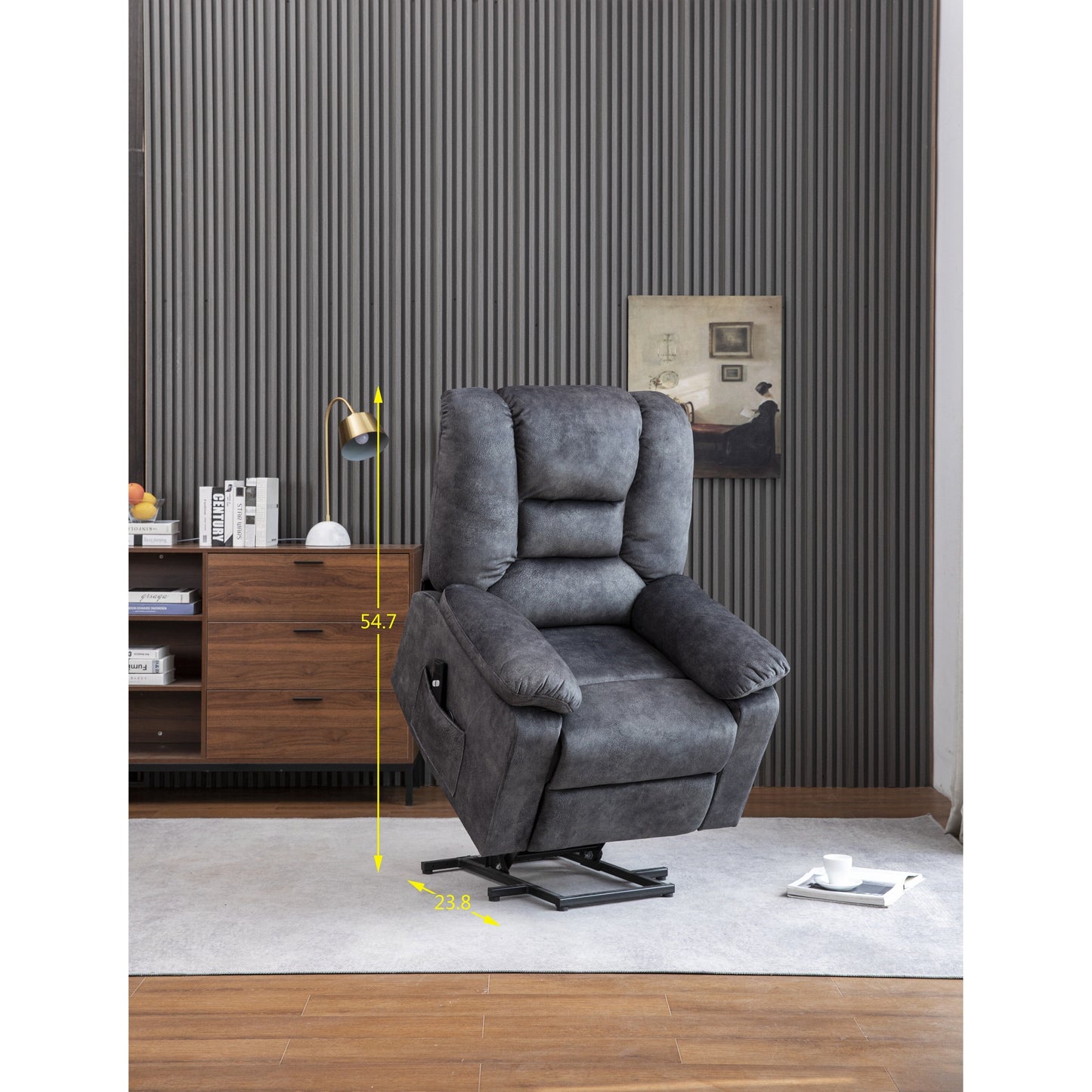 Fauteuil releveur électrique inclinable gris avec massage, chauffage et télécommande