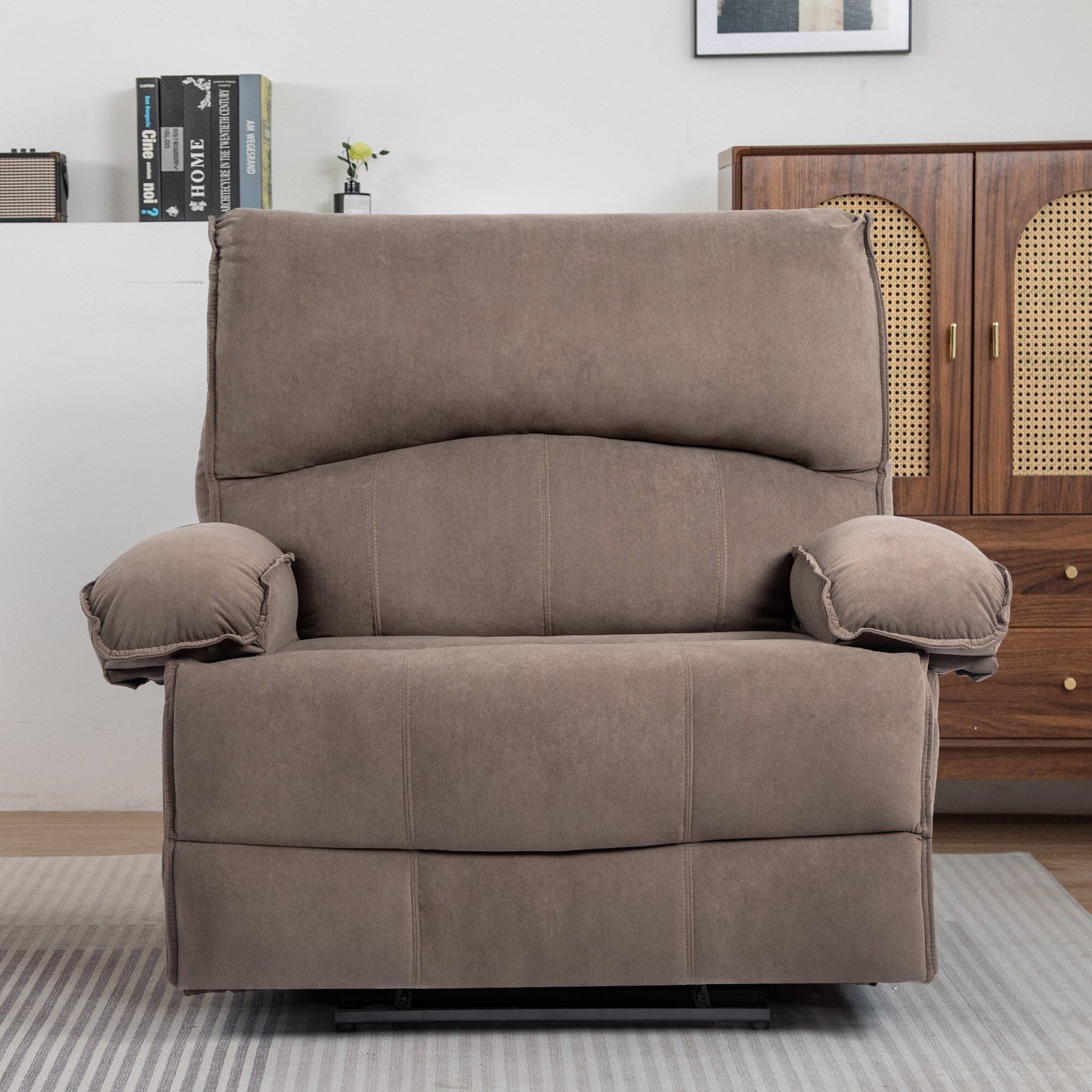 Fauteuil inclinable extra-large gris avec coussin de massage chauffant, tissu polaire doux et confort moelleux