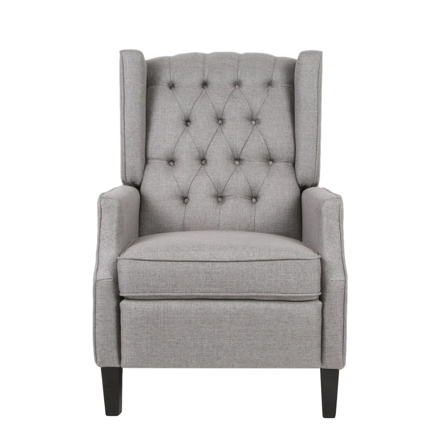 Fauteuil inclinable à oreilles rembourré en tissu gris de style milieu du siècle avec repose-pieds et dossier capitonné