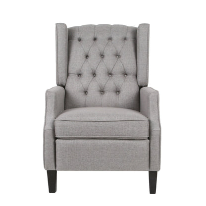 Fauteuil inclinable à oreilles rembourré en tissu gris de style milieu du siècle avec repose-pieds et dossier capitonné