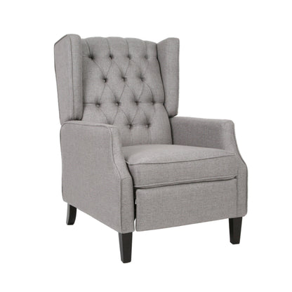 Fauteuil inclinable à oreilles rembourré en tissu gris de style milieu du siècle avec repose-pieds et dossier capitonné
