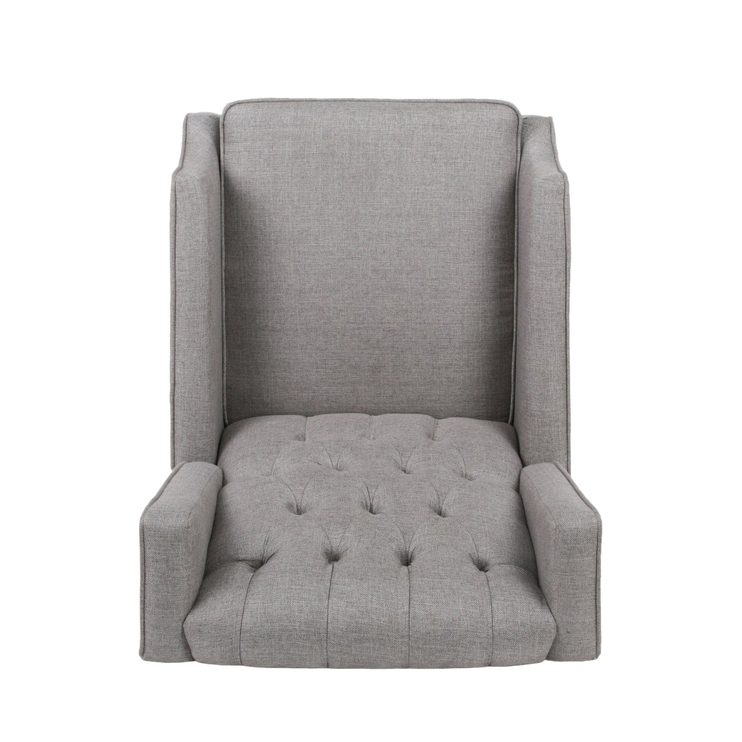 Fauteuil inclinable à oreilles rembourré en tissu gris de style milieu du siècle avec repose-pieds et dossier capitonné