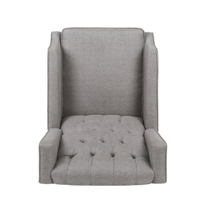 Fauteuil inclinable à oreilles rembourré en tissu gris de style milieu du siècle avec repose-pieds et dossier capitonné