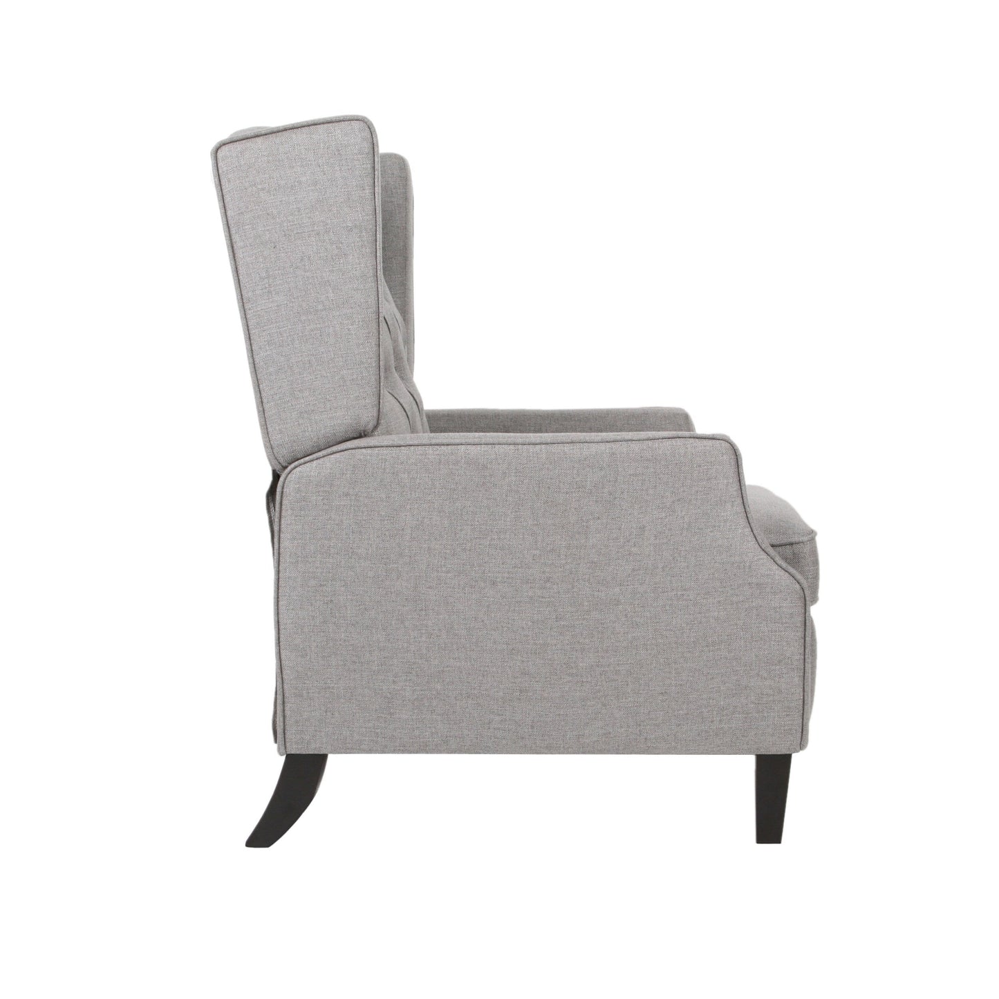 Fauteuil inclinable à oreilles rembourré en tissu gris de style milieu du siècle avec repose-pieds et dossier capitonné