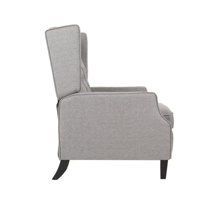 Fauteuil inclinable à oreilles rembourré en tissu gris de style milieu du siècle avec repose-pieds et dossier capitonné