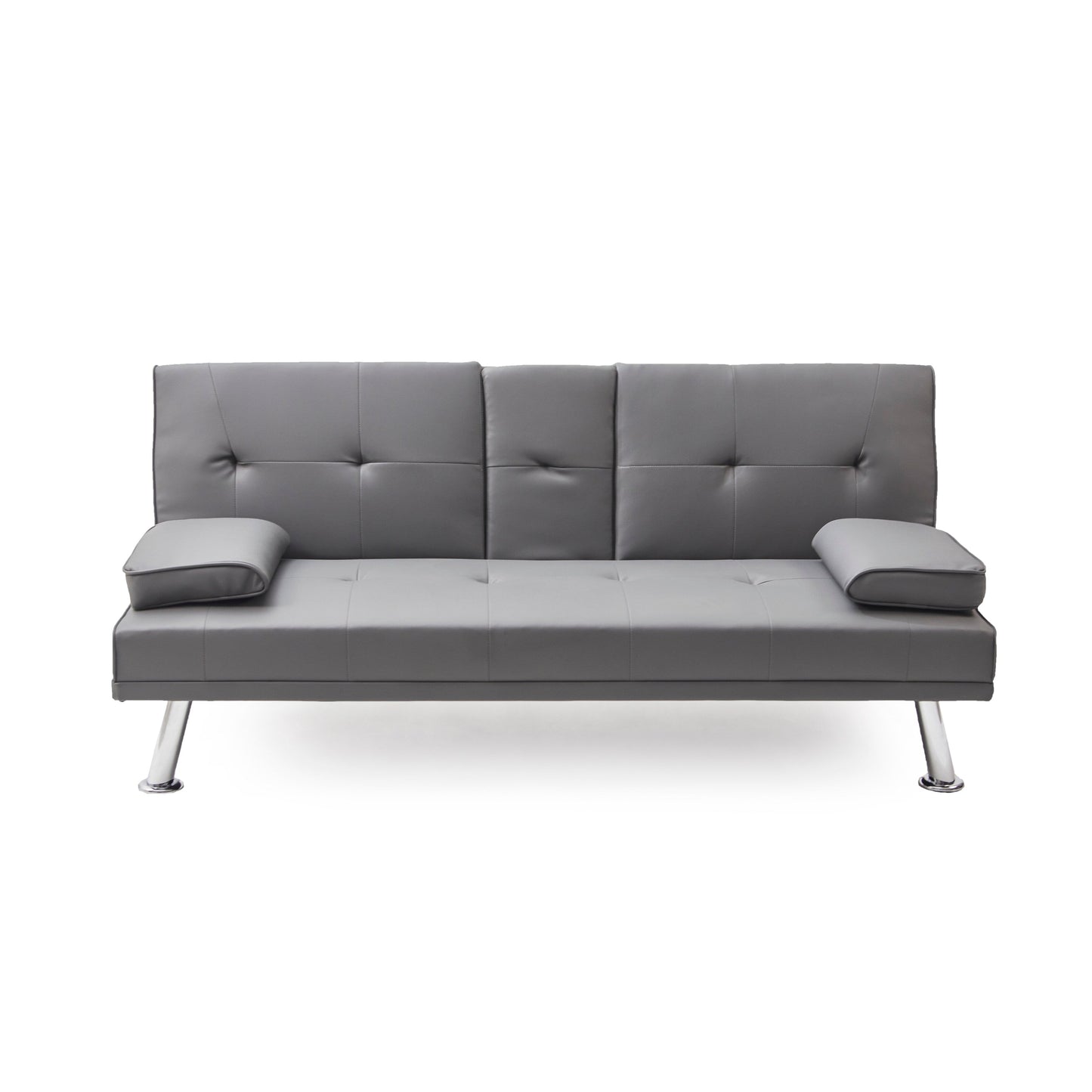 Canapé-lit causeuse en similicuir gris avec porte-gobelet