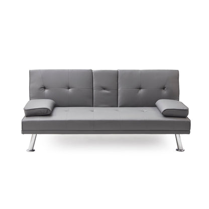 Canapé-lit causeuse en similicuir gris avec porte-gobelet